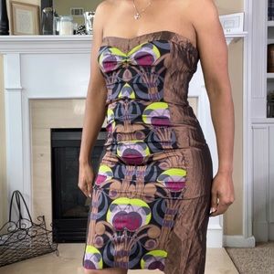 Nicole Miller Collection Bronze Strapless Silk Panel Dress, 8